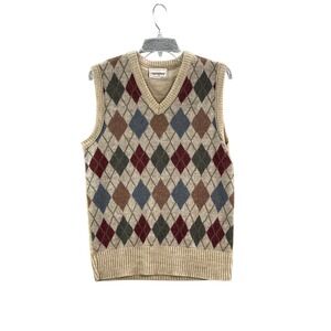 Campus Sweater Vest Mens S Tan Argyle V-Neck Vintage Preppy Sleeveless Knit USA